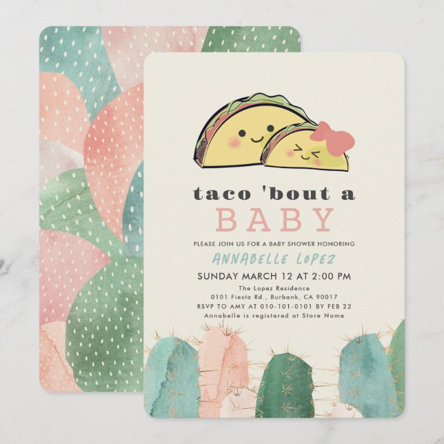 Taco Bout Kawaii Fiesta Girl Baby Shower Invitation (Front/Back)