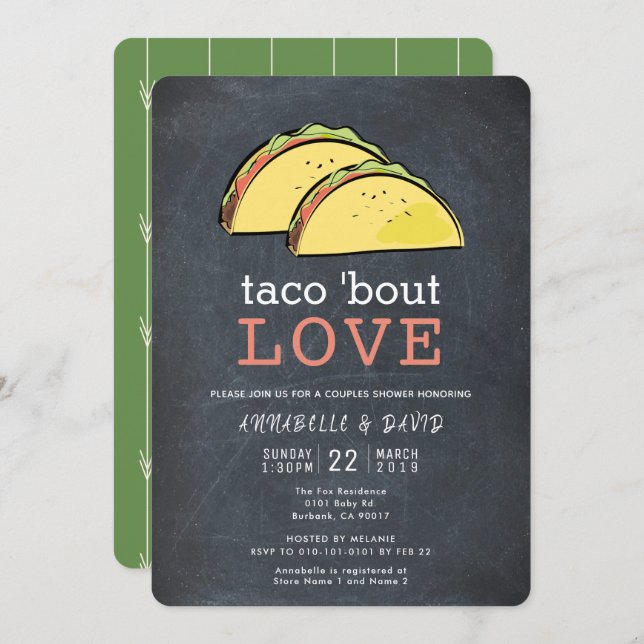 Taco Bout Love Black Chalkboard Couples Shower Invitation (Front/Back)