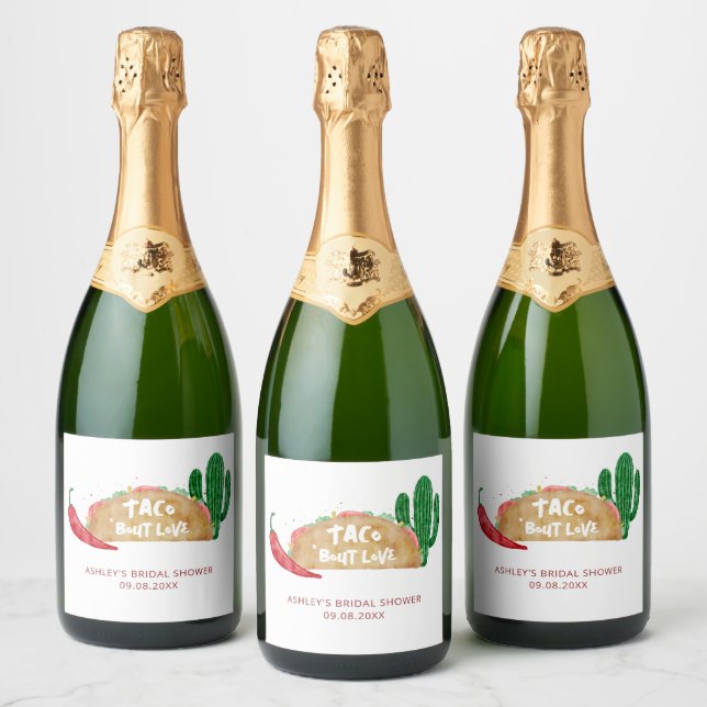 Taco 'Bout Love Bridal Shower Fiesta Personalised Sparkling Wine Label (Bottles)
