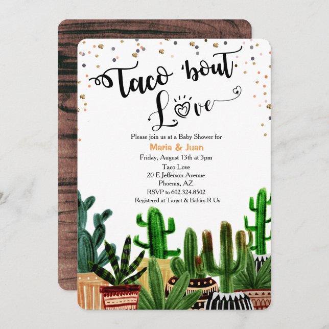 Taco 'bout Love Cactus Baby Shower Invitation (Front/Back)