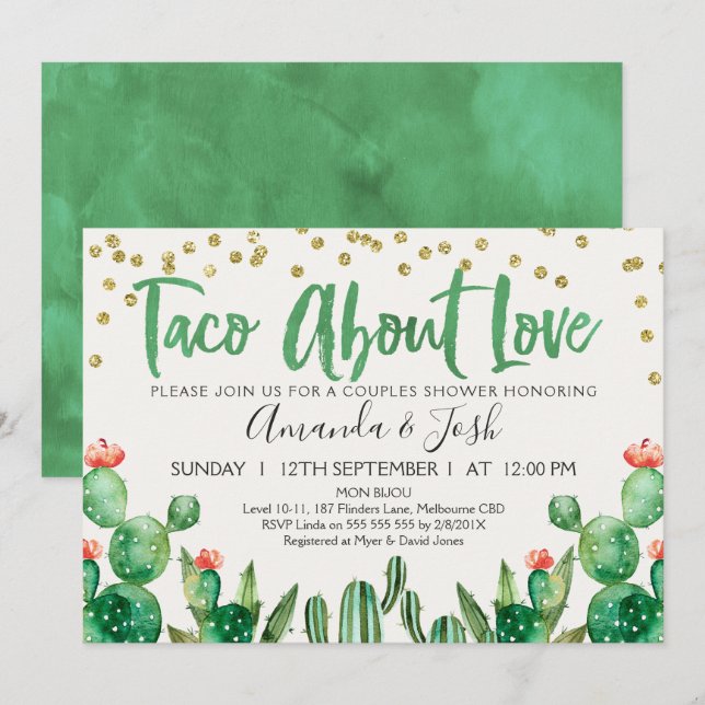 Taco Bout Love Cactus Bridal Shower Invitation (Front/Back)