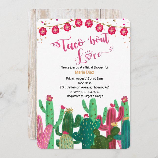 Taco 'bout Love Cactus Bridal Shower Invitation (Front/Back)