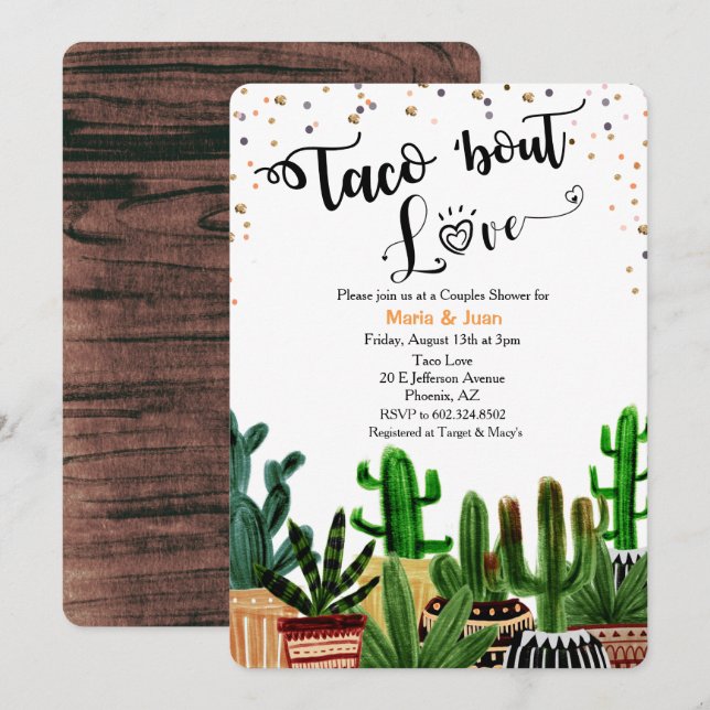 Taco 'bout Love Cactus Couples Shower Invitation (Front/Back)