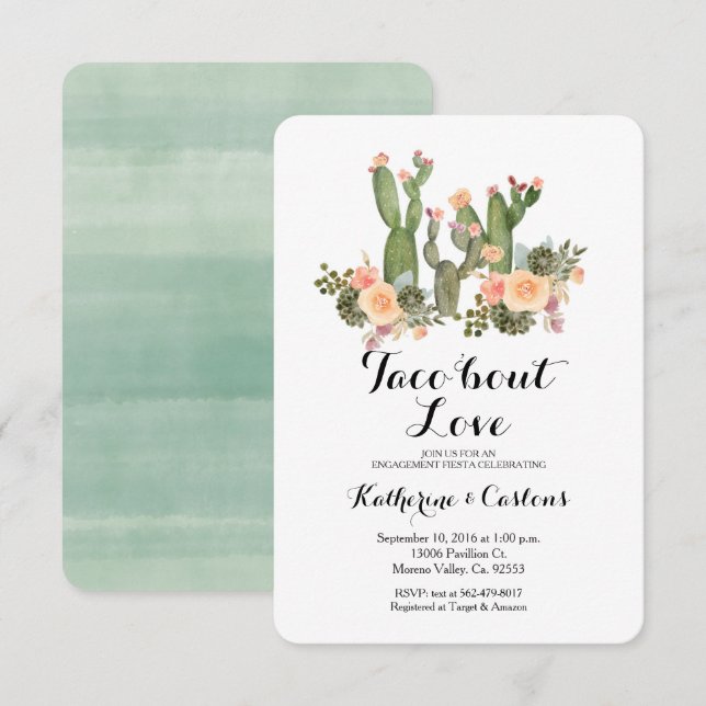 Taco Bout Love cactus engagement party Invitation (Front/Back)