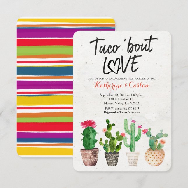 Taco Bout Love Cactus engagement party Invitation (Front/Back)