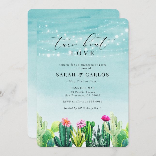 Taco 'Bout Love Cactus Fiesta Engagement Invitation (Front/Back)