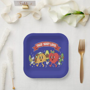 Taco 'Bout Love Cute Retro Cartoon Valentine's Day Paper Plate