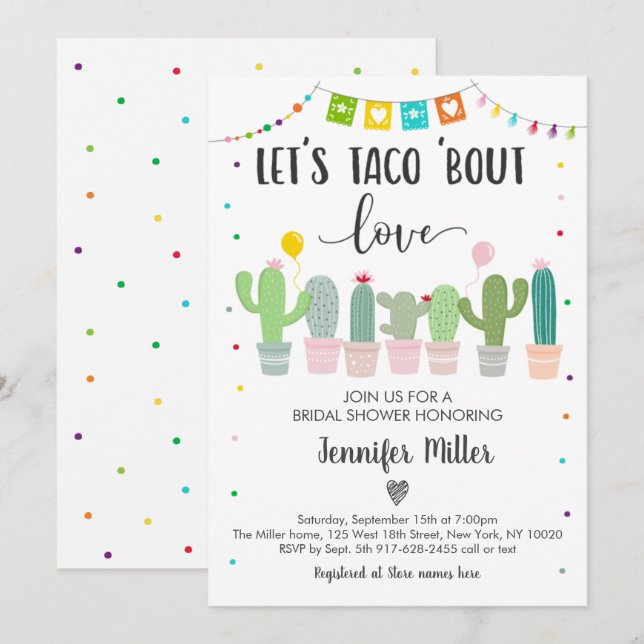 Taco Bout Love Fiesta Cactus Bridal Shower Invitation (Front/Back)