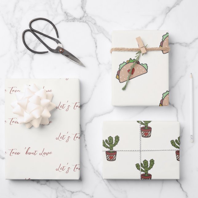 Taco 'bout Love Fiesta Cactus Wrapping Paper Sheet (Front)