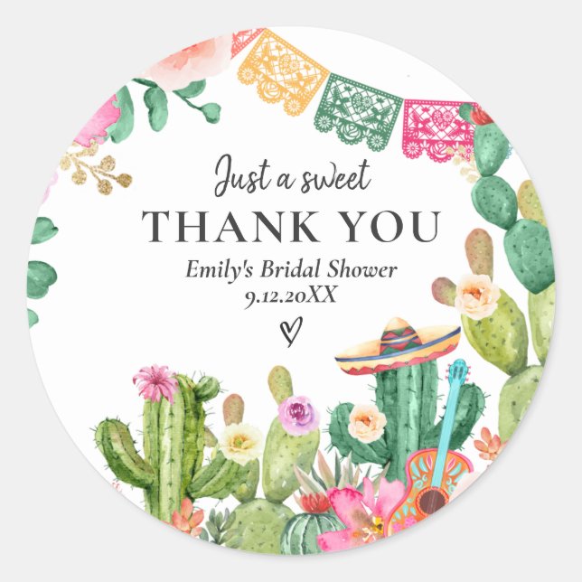 Taco 'Bout Love Fiesta Couples Shower Cactus Classic Round Sticker (Front)