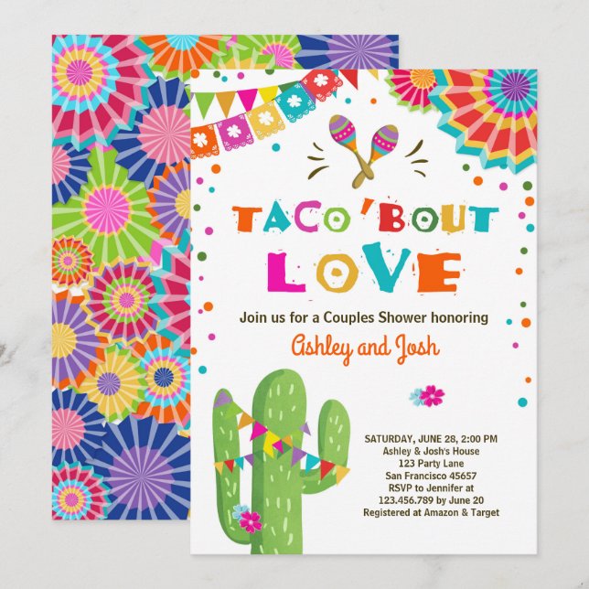 Taco Bout Love Fiesta Couples shower invitation (Front/Back)