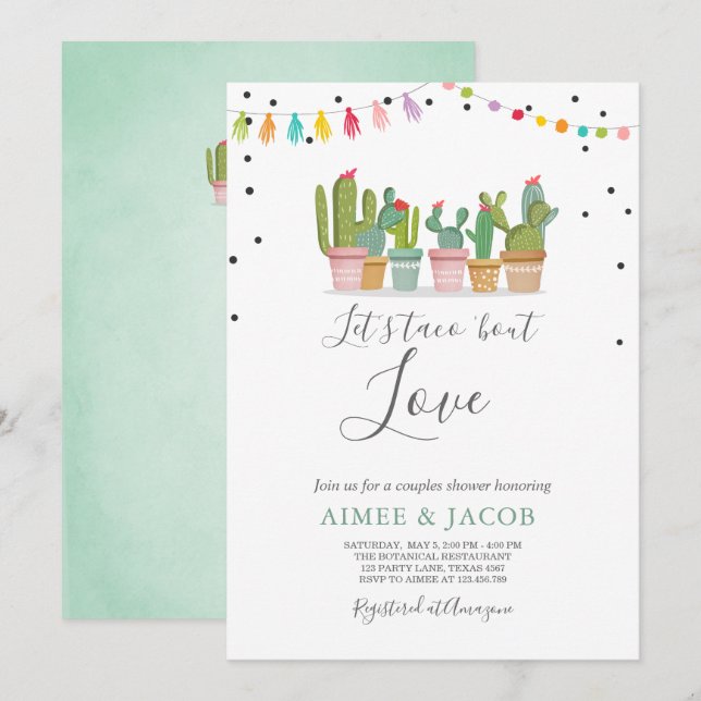 Taco Bout Love Fiesta Couples Shower Invite Cactus (Front/Back)