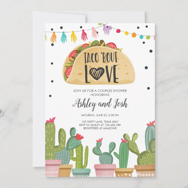 Taco Bout Love Fiesta Couples Shower Invite Cactus (Front)