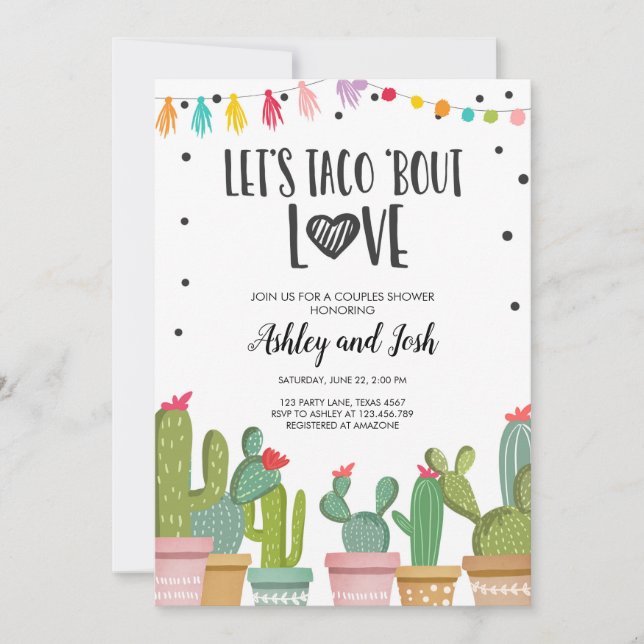 Taco Bout Love Fiesta Couples Shower Invite Cactus (Front)