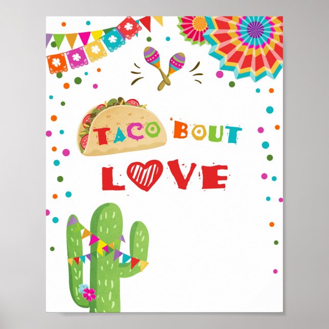 Taco Bout Love Mexican Cactus Fiesta Table Sign (Front)