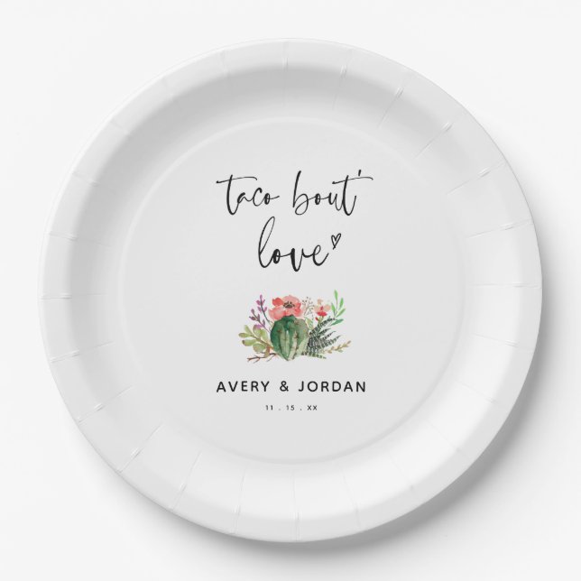 Taco Bout Love Mexican Cactus Succulent Wedding  Paper Plate (Front)