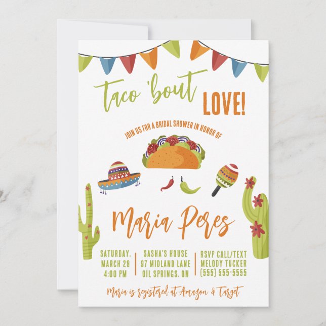 Taco 'Bout Love!  Tacos Themed Bridal Shower Invitation (Front)