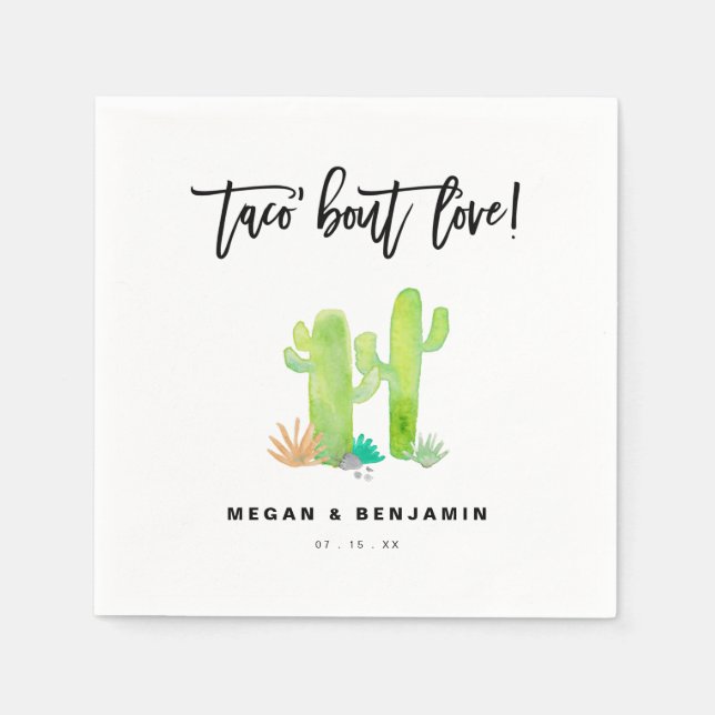 Taco Bout Love Watercolor Succulent Wedding  Napkin (Front)