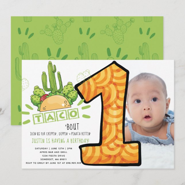 Taco Bout One | First Birthday Fiesta Photo Invitation (Front/Back)