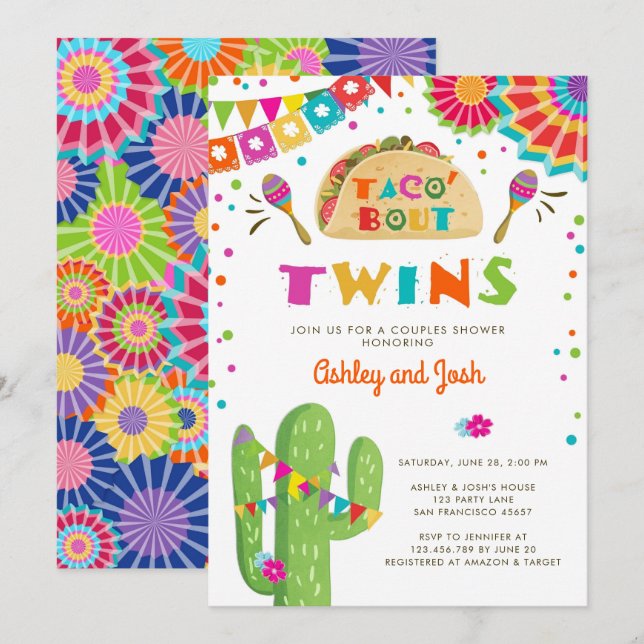 Taco Bout Twins Fiesta Baby Shower Invitation (Front/Back)