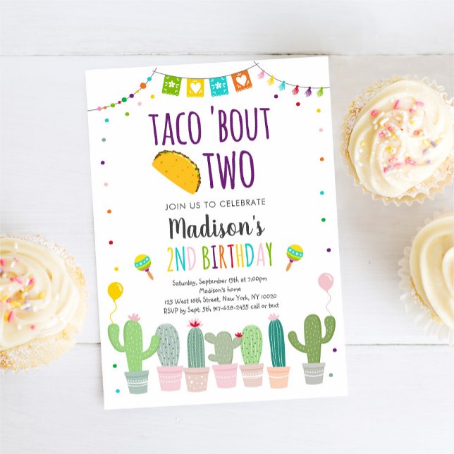 Taco 'Bout Two Fiesta Cactus Birthday Invitation (Creator Uploaded)