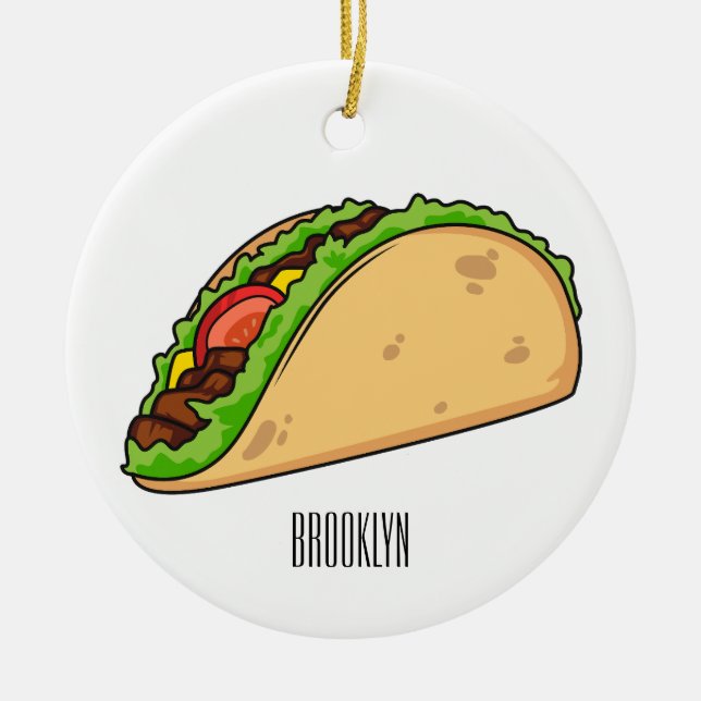 Taco cartoon illustration  ceramic tree decoration (Front)