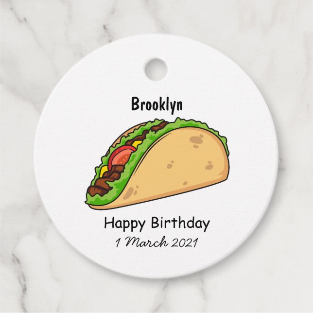 Taco cartoon illustration favour tags (Front)