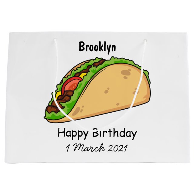 Taco cartoon illustration large gift bag (Front)