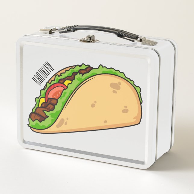 Taco cartoon illustration metal lunch box (Front)