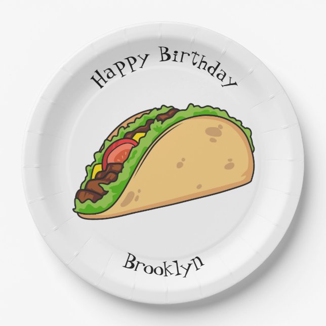 Taco cartoon illustration paper plate (Front)