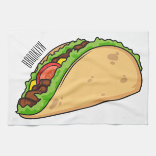 Taco cartoon illustration tea towel