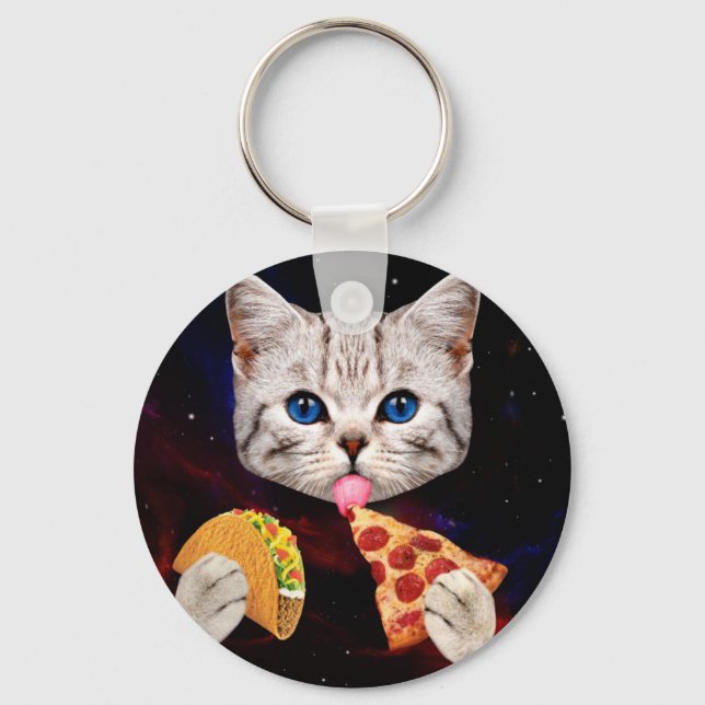 Taco, Cat and pizza Key Ring (Front)