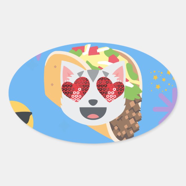 taco cat emoji oval sticker (Front)
