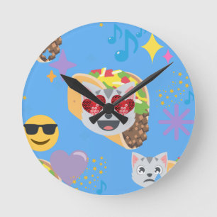 taco cat emoji round clock