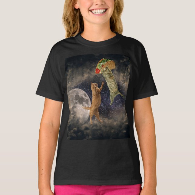 Taco Cats & the Moon & Universe Girls' T-Shirt (Front)