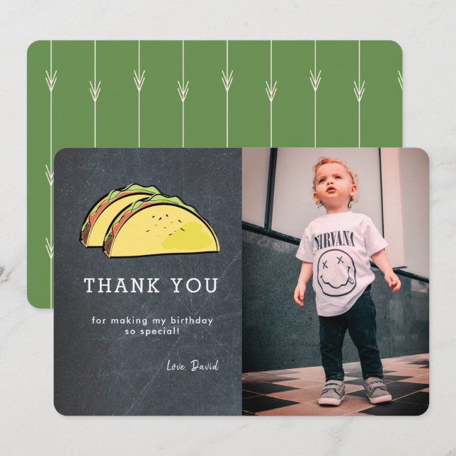 Taco Chalkboard Photo Birthday Thank You Card (Front/Back)