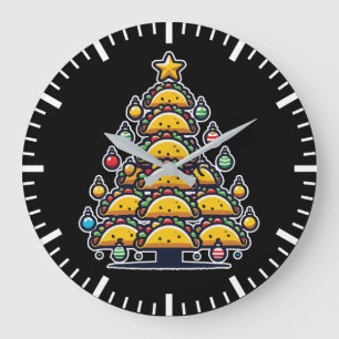 Taco Christmas Tree - Funny Foodie Holiday Food Large Clock