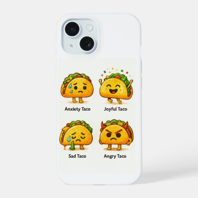 Taco Feelings Funny Four Moods of Tacos iPhone Cas 15 Case (Back)