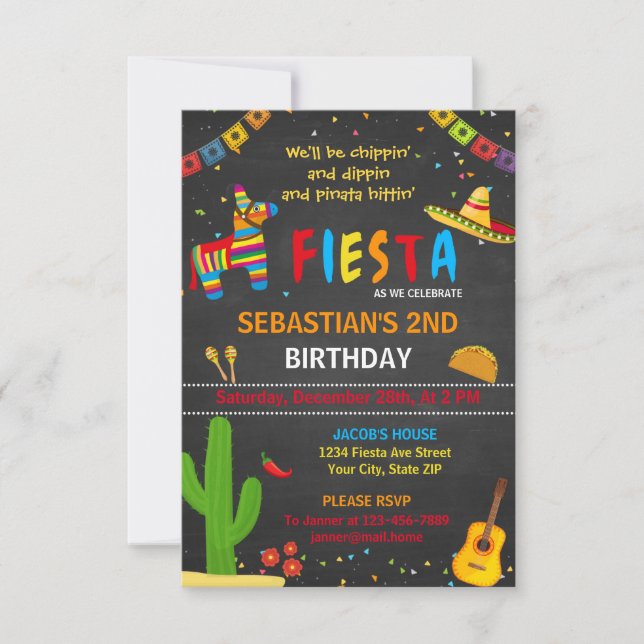 Taco fiesta birthday party invitation (Front)