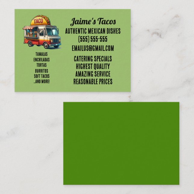Taco Food Truck Business Card (Front/Back)