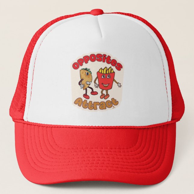 Taco Fry Opposites Attract Funny Toon Food Pals Trucker Hat (Front)