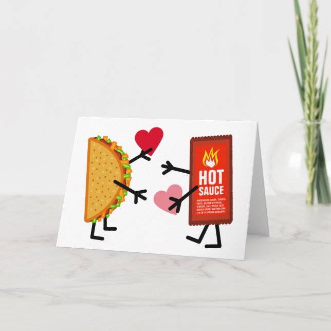 Taco & Hot Sauce - Cute Valentine's Day Hearts Holiday Card (Front)