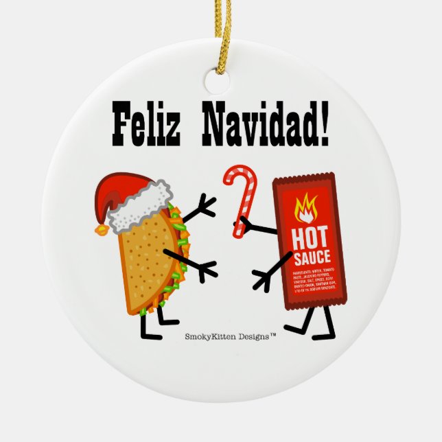Taco & Hot Sauce - Feliz Navidad! Ceramic Tree Decoration (Front)