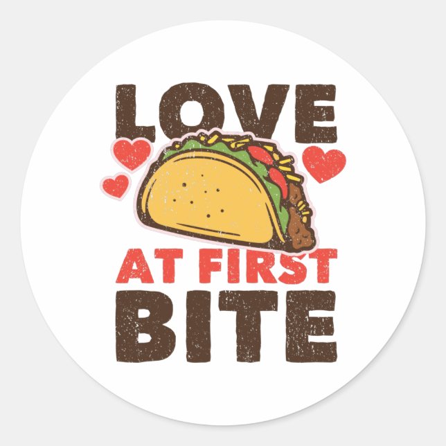 Taco Love at First Bite Classic Round Sticker (Front)