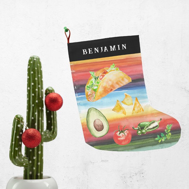 Taco Lover | Monogram Christmas Large Christmas Stocking (Creator Uploaded)