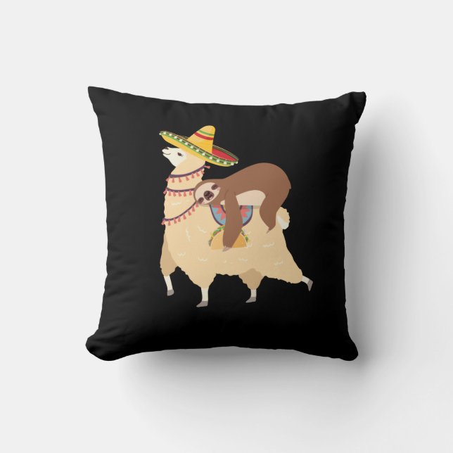 Taco Loving Animals Lazy Sloth Riding Llama Cushion (Front)
