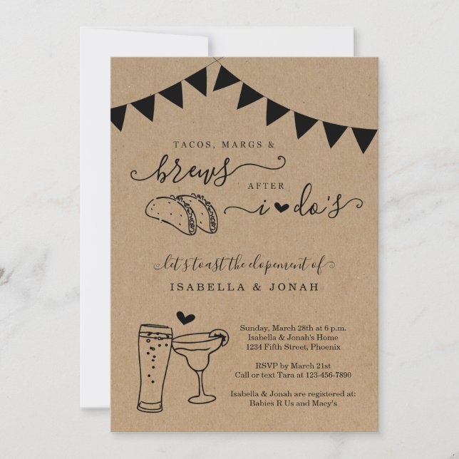 Taco Marg Brew After I Do Reception Only Elopement Invitation (Front)