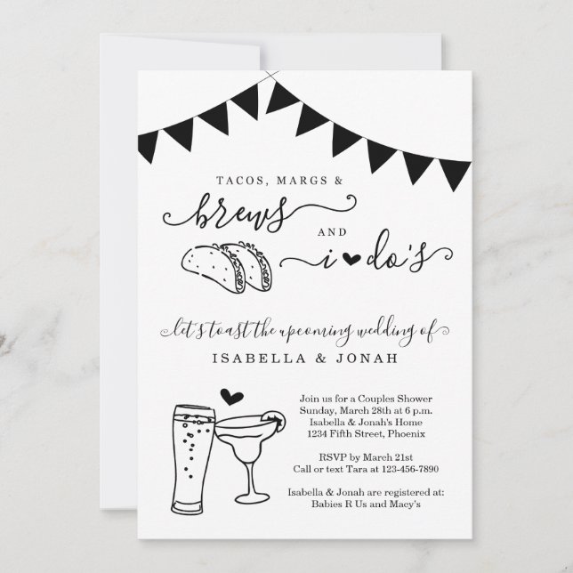 Taco Marg Brew Before I Dos Couples' Bridal Shower Invitation (Front)