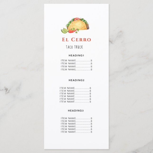 Taco Mexican Food Menu Card (Front)