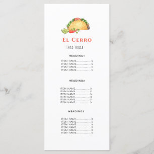 Taco Mexican Food Menu Card